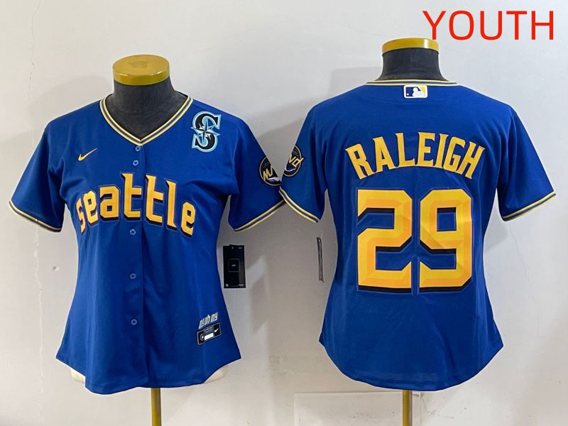 Youth 2025 Seattle Mariners #29 Raleigh Blue City Edition Nike MLB Jersey style 9